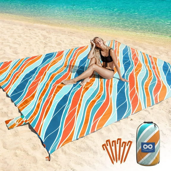 8-Person Beach Blanket, Oversized Extra Large Beach Mat, Tulum Blue