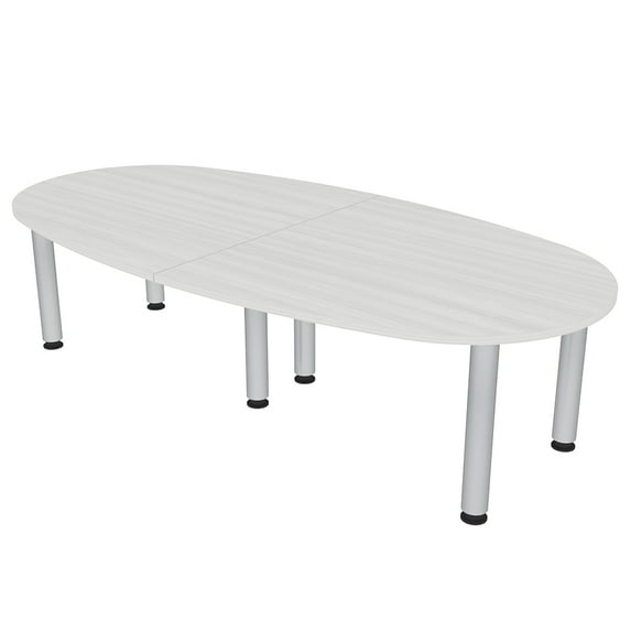 8 Person Boat-Oval Conference Table Silver Post Legs Power And Data