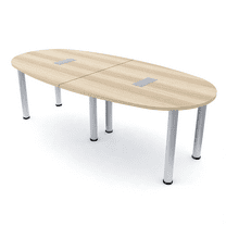 8 Person Boat-Oval Conference Table Silver Post Legs Power And Data