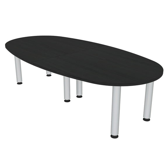 8 Person Boat-Oval Conference Table Silver Post Legs Power And Data