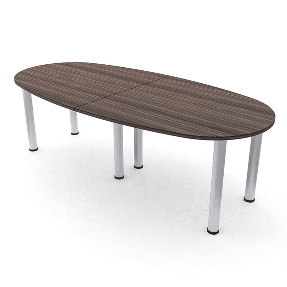 8 Person Boat-Oval Conference Table Silver Post Legs Power And Data