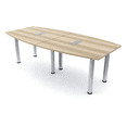 thumbnail image 1 of 8 Person Boat Shaped Conference Table Silver Post Legs Power And Data, 1 of 8