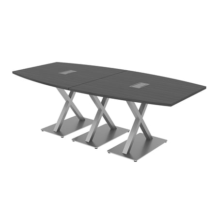 8 Person Boat Shaped Conference Table with X Bases And Power Units