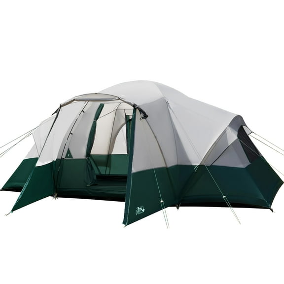 8 Person Camping Tent with Porch, Large Family Tents for Camping with 5 Mesh Windows and Rainfly, Big Dome Tent Fits 3 Queen Airbeds
