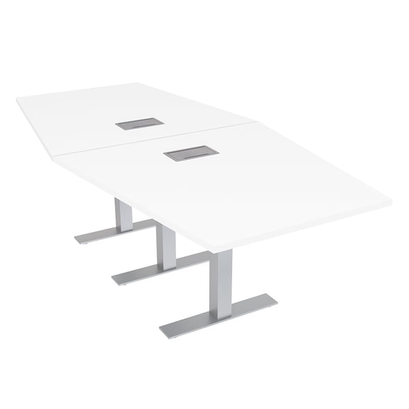 8 Person Hexagon Conference Room Table Metal T Bases Electrical Units