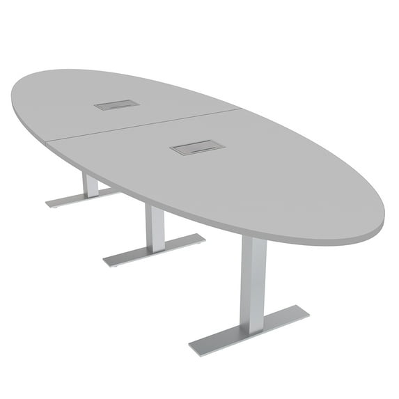 8 Person Modular Oval Conference Table Metal T-Bases Power And Data
