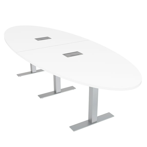 8 Person Modular Oval Conference Table Metal T-Bases Power And Data