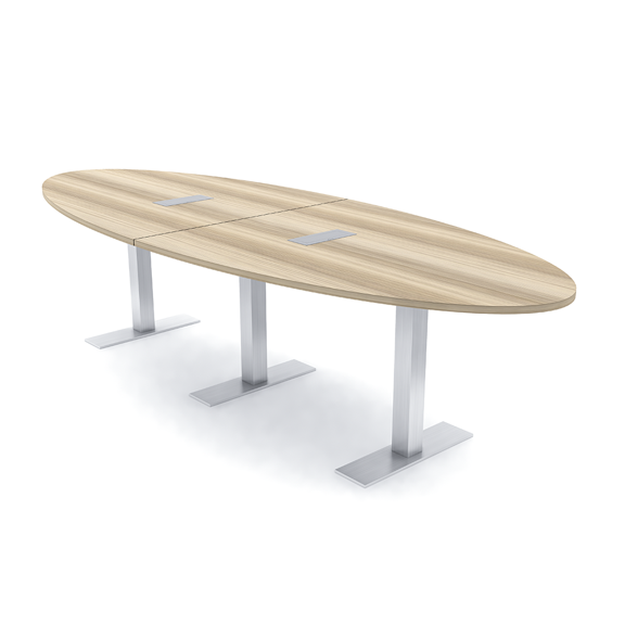 8 Person Modular Oval Conference Table Metal T-Bases Power And Data