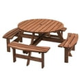 thumbnail image 1 of 8-Person Outdoor Circular Wooden Picnic Table with 3 Built-in Benches Camping Dining Table for Garden Patio Backyard, Brown, 1 of 9