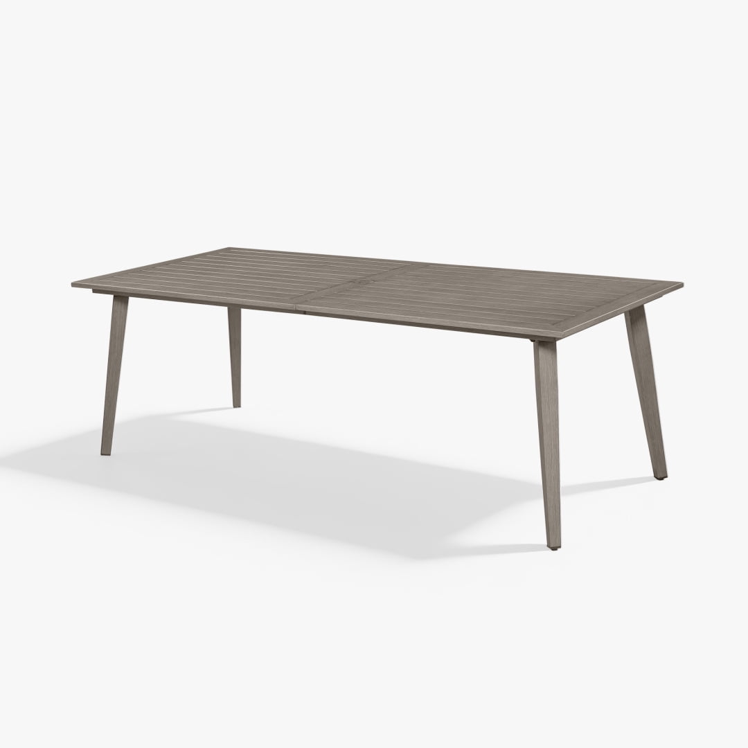 8 Person Outdoor Dining Table Aluminum Umbrella Hole All-Weather, Gray Oak