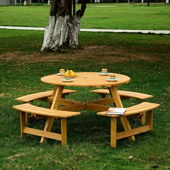 8-Person Outdoor Table with Umbrella Hole / Relaxed Outdoor Experience Anytime