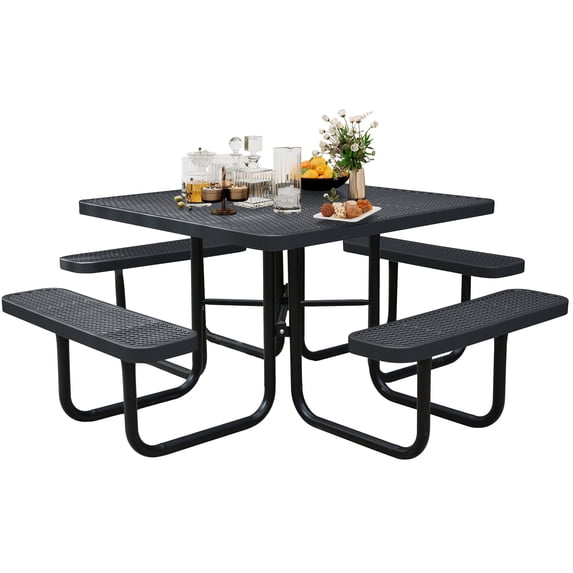 Bstjewey 46" Waterproof Square Metal Picnic Table for 8 Person,Black