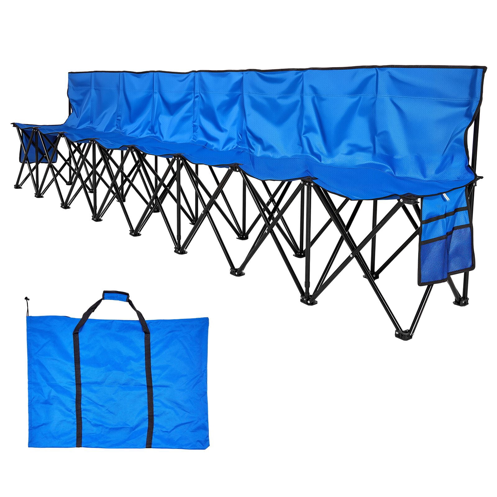 8 Person Portable Folding Sports Bench with Backrest, 8-Seat Foldable Soccer Sideline Bench with Side Storage Pockets Carry Bag, 600D Oxford Outdoor Team Bench for Football Camping Events