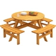 thumbnail image 1 of 8 Person Wooden Picnic Table Sets Outdoor Camping Dining Table with Seat Garden DIY w/ 4 Built-in Benches 2220lb Capacity - Natural, 1 of 8
