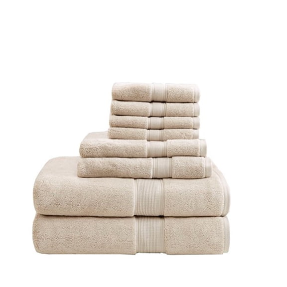 8 Piece 100% Premium Long Staple Cotton Antimicrobial Towel Set with Dupont Silvadur Treatment, Natural Spa Quality Zero Twist Bath Hand Wash Towel Set, OEKO-TEX Certified Double Stitched Hem