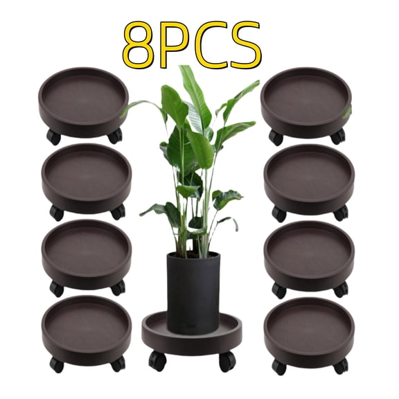 8-Piece 11.42-Inch Circular Plant Racks Heavy-Duty 165LBS Capacity with 4 Lockable Wheels Indoor/Outdoor Brown Plant Stands