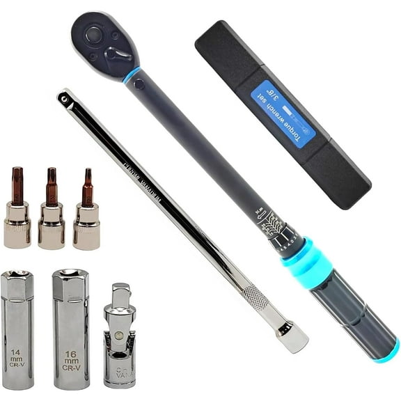 8-Piece 3/8" Drive Spark Plug Socket Set with Click Torque Wrench 10-60Nm(7.37-44.27ftlb) - Heavy-Duty Magnetic Swivel Sockets for Car, Motorcycle, Truck & Small Engine Maintenance