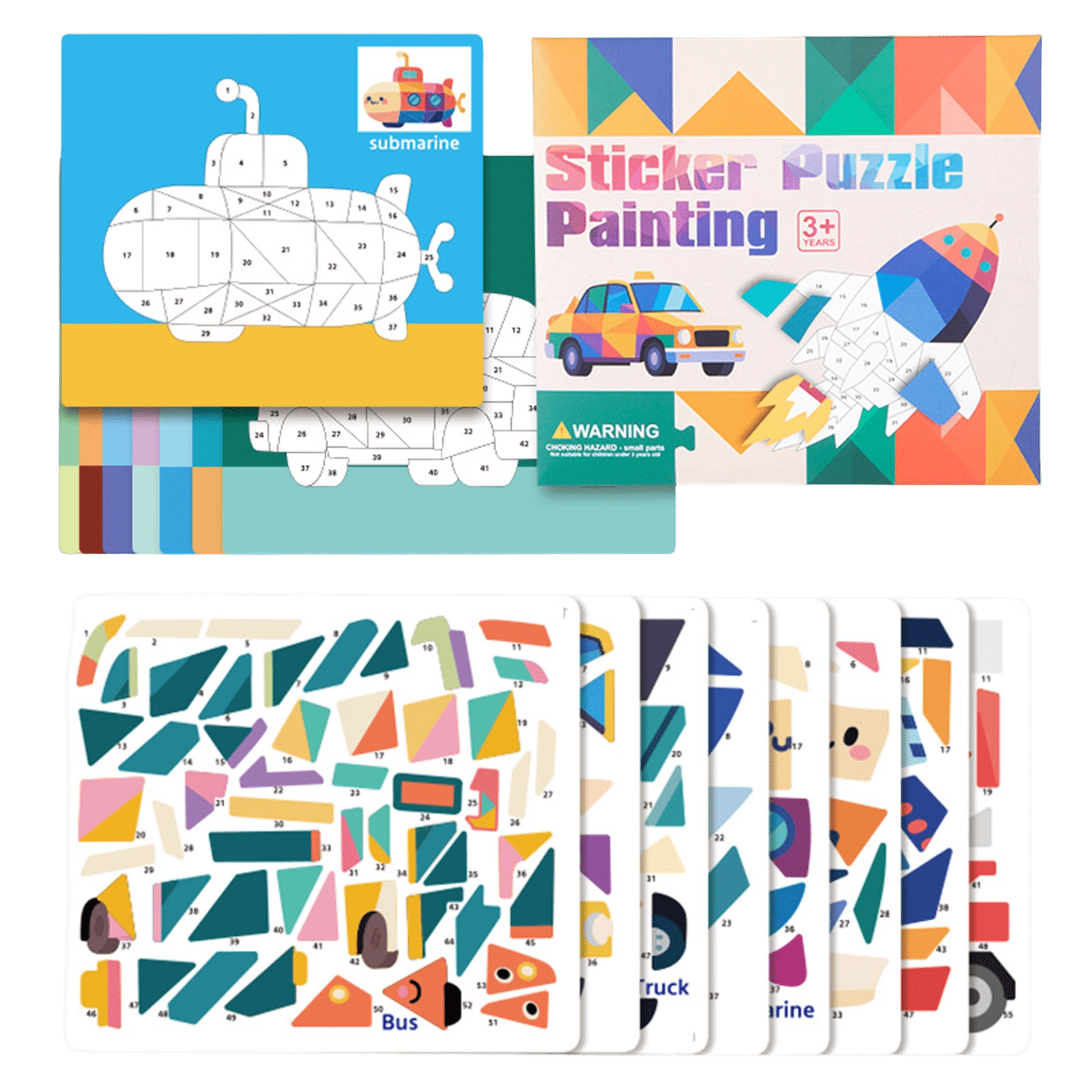 8-Piece 3D Geometric Sticker Puzzle Boards with 8-Piece Numbered ...