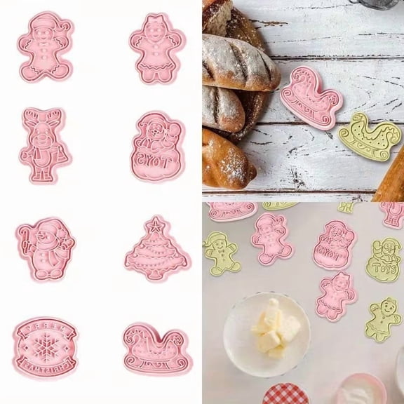8-Piece 3D Holiday Mini Cookie Cutters Set - Festive Baking Shapes for Snowman, Santa, and Candy Cane