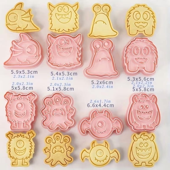 8-Piece 3D Monster Cookie Biscuit Cutters Set - Fun Cartoon Character Shapes for Holiday Baking