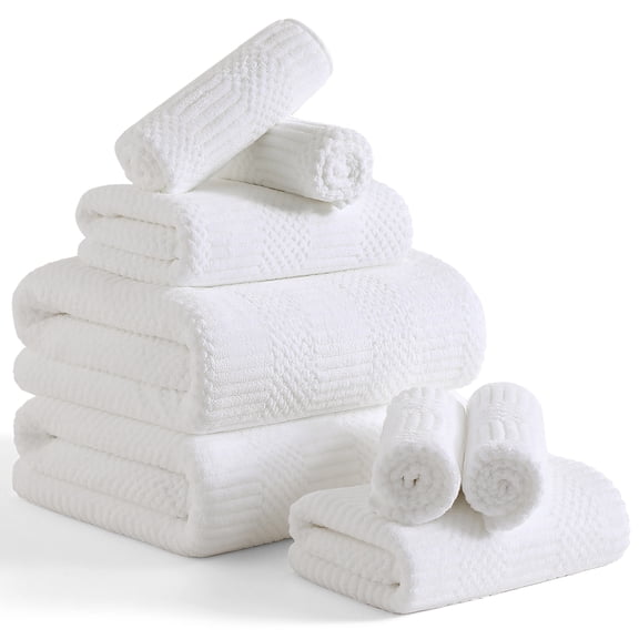 Beartech 8 Piece Microfiber Bath Towel Set,700GSM Quick Dry & Less Lint, 2 Oversized Bath Towels, 2 Towels & 4 Washcloths,Highly Absorbent,Ultra Soft Shower Towel For Bathroom Hotel-White