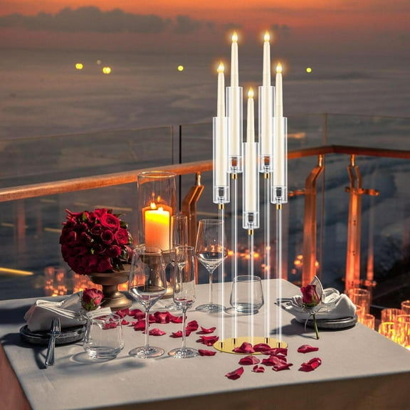 8-Piece Acrylic Candelabra Set, 5-Arm Gold Floor Candle Holders for Anniversary Dinners, Easter Ceremonies, Luxury Dining Table Displays