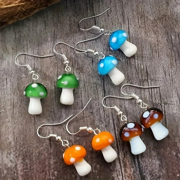 8-Piece Acrylic Mushroom Earrings Set Psychedelic Amanita Cap Design Magic Fungus Jewelry