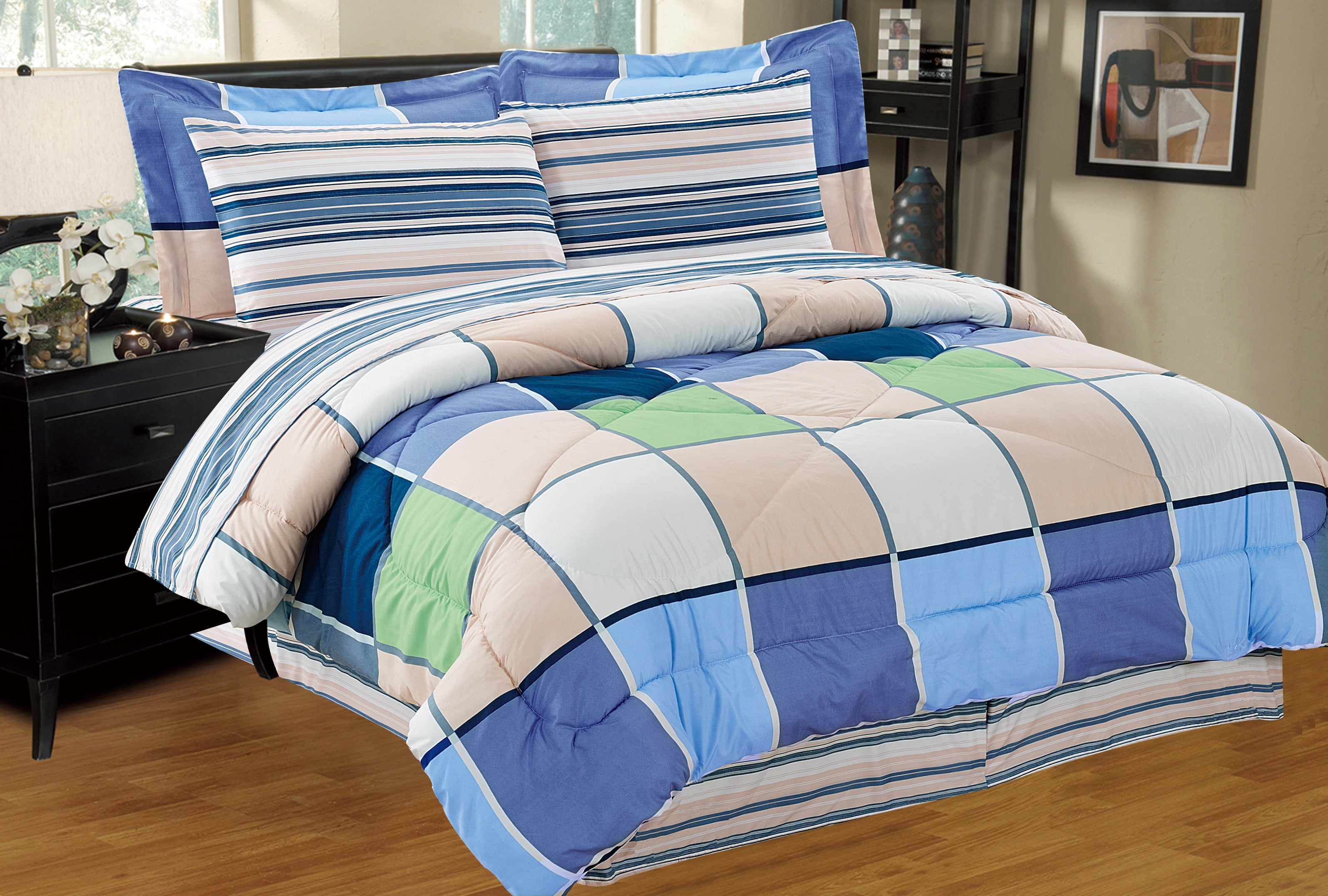 8-Piece Adam Plaid Bed-in-a-Bag Comforter Set with Sheets &amp; Pillowcases ...