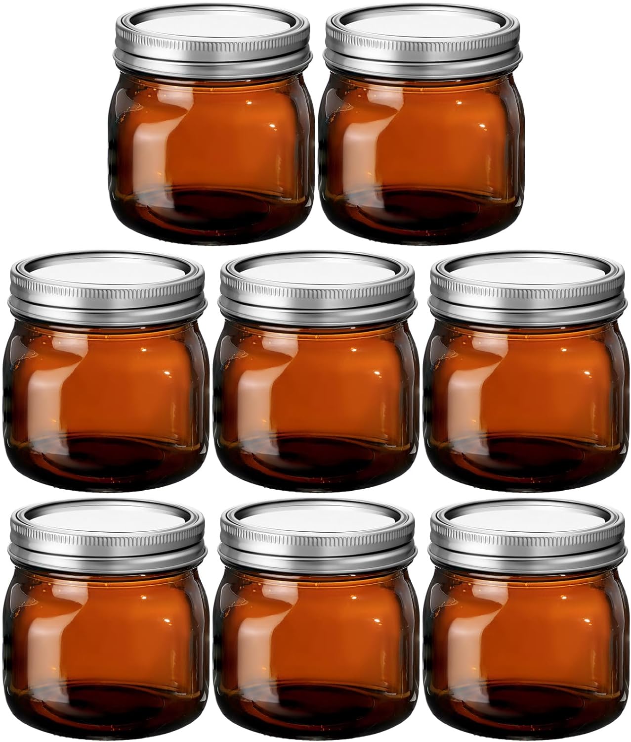 8Piece Amber Glass Mason Jars 16oz Wide Mouth with Airtight Lids