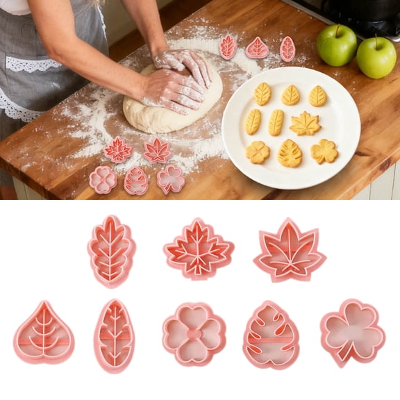 8-Piece Autumn Leaf Cookie Cutter Set - 3D Maple Leaf & Fall Shapes, Ergonomic Baking Molds for Thanksgiving, Holiday & DIY Crafts