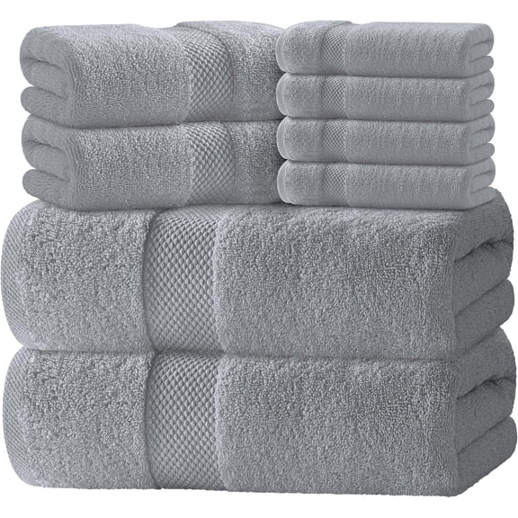 8-Piece Bath Towel Set 100% Turkish Cotton 700GSM Dolphin Gray