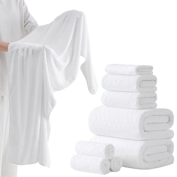 Kebury 8 Piece Bath Towel Set, 2 Oversize Bath Towels, 2 Hand Towels, 4 Washclothes, Soft Towel Quick Dry Highly Absorbent Shower Bathroom Towels Set Hotel Collection (White)