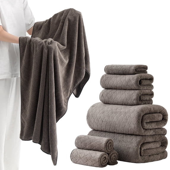 Kebury 8 Piece Bath Towel Set, 2 Oversize Bath Towels, 2 Hand Towels, 4 Washclothes, Soft Towel Quick Dry Highly Absorbent Shower Bathroom Towels Set Hotel Collection (Dark Brown)