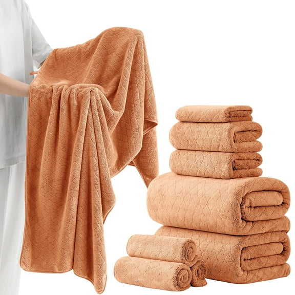 Kebury 8 Piece Bath Towel Set, 2 Oversize Bath Towels, 2 Hand Towels, 4 Washclothes, Ultra Soft Towel Quick Dry Highly Absorbent Shower Bathroom Towels Family Hotel Towels Set Collection (Orange Red)