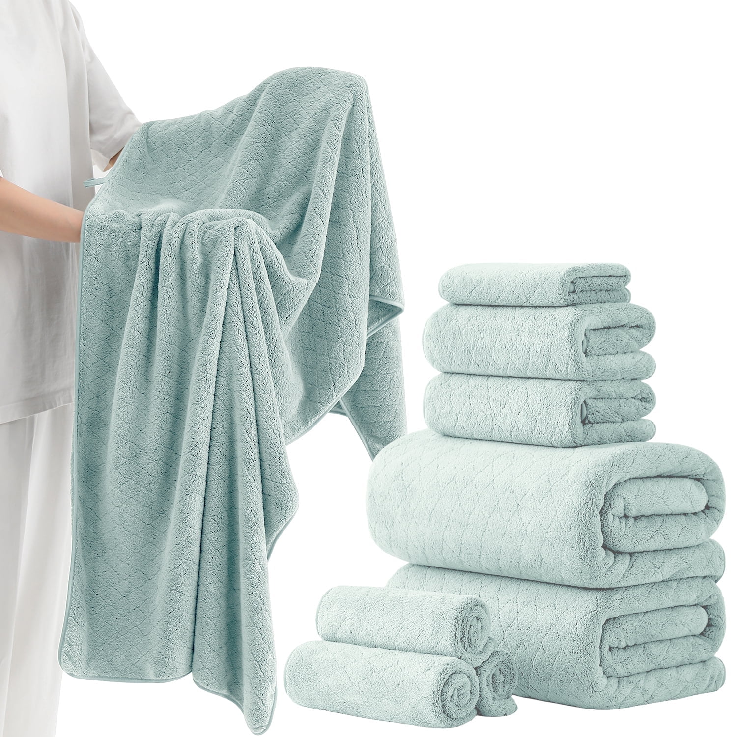 Kebury 8 Piece Bath Towel Set, 2 Oversize Bath Towels, 2 Hand Towels, 4 Washclothes, Ultra Soft Towel Quick Dry Highly Absorbent Shower Bathroom Towels Family Hotel Towels Set Collection (Mint Green) - Walmart.com