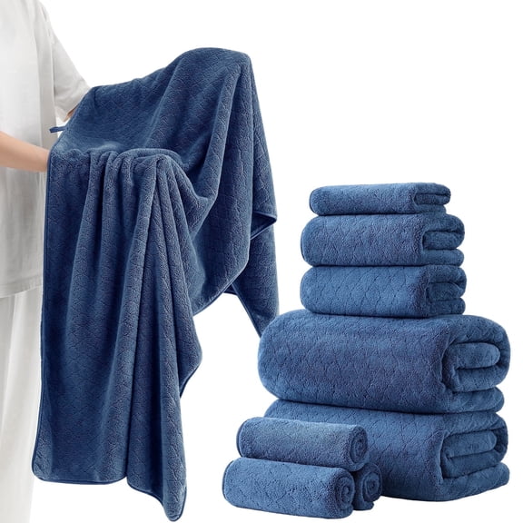 Kebury 8 Piece Bath Towel Set, 2 Oversize Bath Towels, 2 Hand Towels, 4 Washclothes, Ultra Soft Towel Quick Dry Highly Absorbent Shower Bathroom Towels Family Hotel Towels Set Collection (Navy)