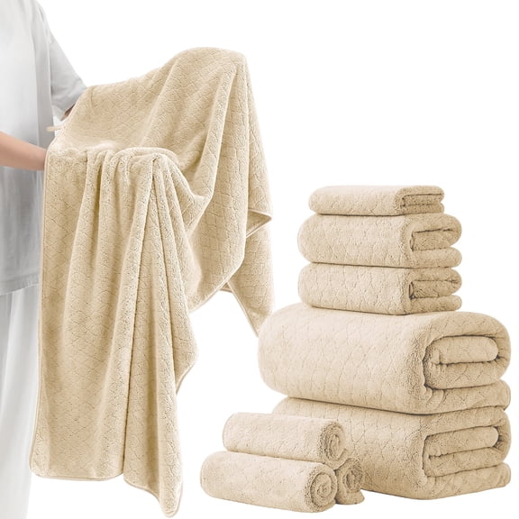 Kebury 8 Piece Bath Towel Set, 2 Oversize Bath Towels, 2 Hand Towels, 4 Washclothes, Ultra Soft Towel Quick Dry Highly Absorbent Shower Bathroom Towels Family Hotel Towels Set Collection (Apricot)