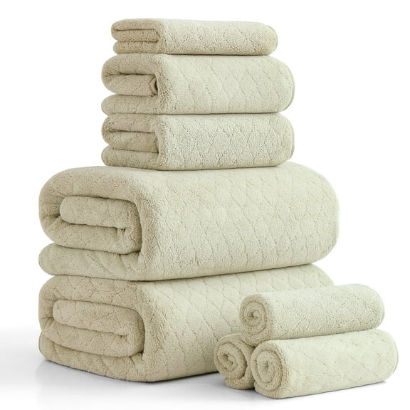 8 Piece Bath Towel Set, 2 Oversized Bath Shower Towels, 2 Hand Towels, 4 Washclothes, Ultra Soft Absorbent Quick Dry Bathroom Towels for Multi-Purpose Hotel Spa Bathroom Camel