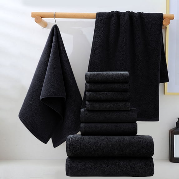 8 Piece Bath Towel Set – Soft Absorbent Towels for Bathroom, 2 Bath Towels 2 Hand Towels 4 Washcloths, Quick Dry Hotel Quality Spa Gift Set, Black