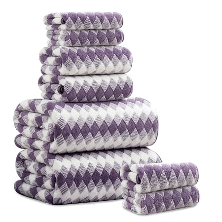 Beartech 8 Piece Microfiber Bath Towel Set 2 Oversized Bath Sheet,2 Hand Towels and 4 Washcloths| Ultra Soft & Less lint,Highly Absorbent Quick Dry Shower Towel For Bath Hotel-Dark Purple