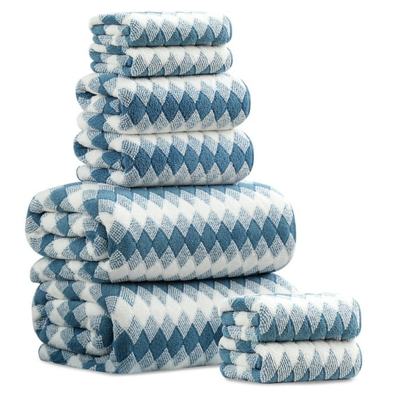 Beartech 8 Piece Microfiber Bath Towel Set 2 Oversized Bath Sheet,2 Hand Towels and 4 Washcloths| Ultra Soft & Less lint,Highly Absorbent Quick Dry Shower Towel For Bath Hotel-Blueberry