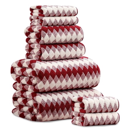 Beartech 8 Piece Microfiber Bath Towel Set 2 Oversized Bath Sheet,2 Hand Towels and 4 Washcloths| Ultra Soft & Less lint,Highly Absorbent Quick Dry Shower Towel For Bath Hotel-Burgundy