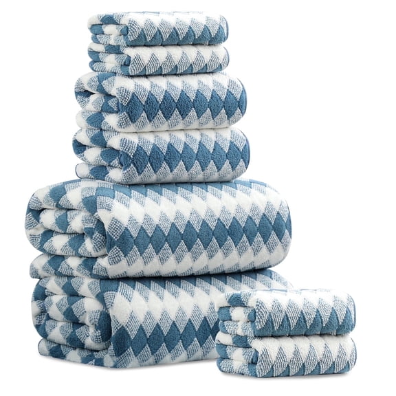 Beartech 8 Piece Microfiber Bath Towel Set 2 Oversized Bath Sheet,2 Hand Towels and 4 Washcloths| Ultra Soft & Less lint,Highly Absorbent Quick Dry Shower Towel For Bath Hotel-Blueberry