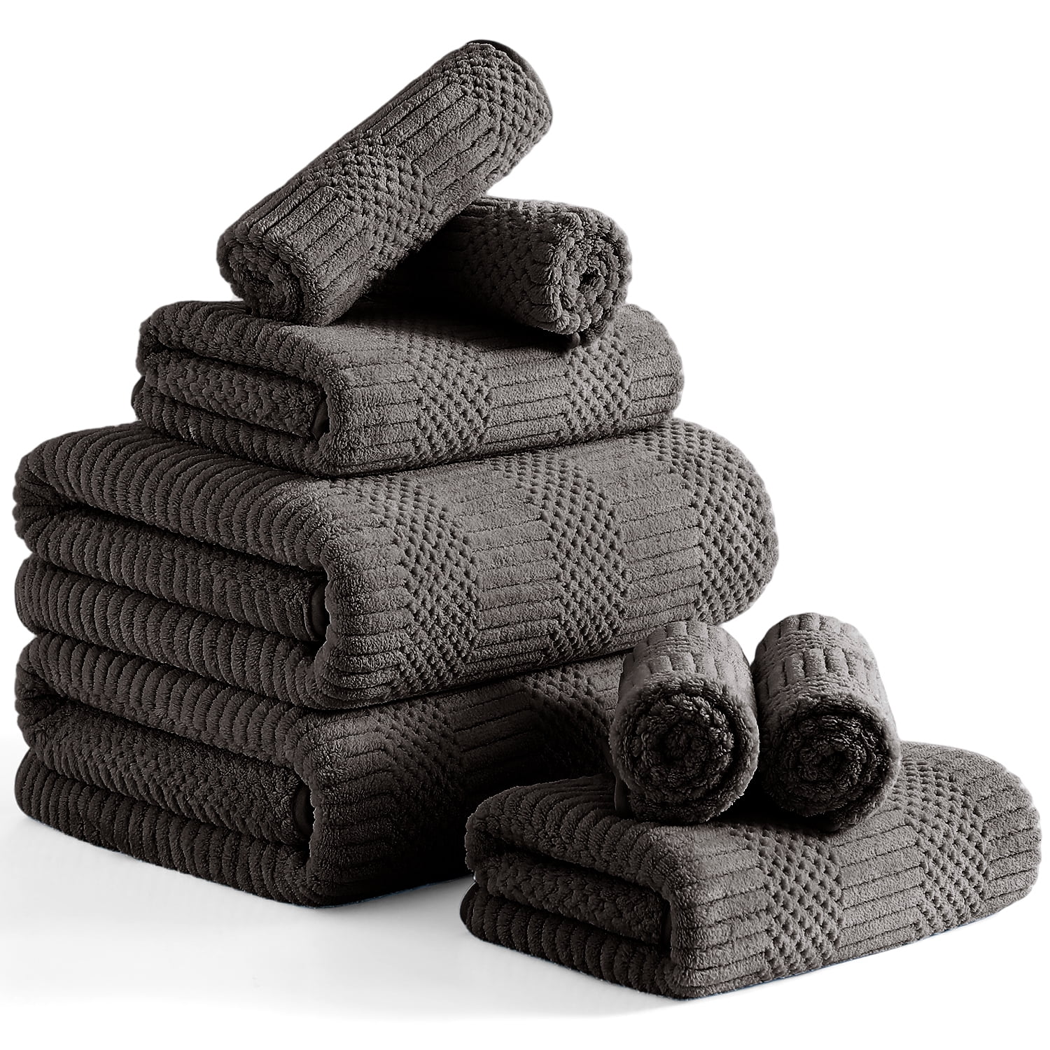 Beartech 8 Piece Microfiber Bath Towel Set,700GSM Quick Dry & Less Lint, 2 Oversized Bath Towels, 2 Towels & 4 Washcloths,Highly Absorbent,Ultra Soft Shower Towel For Bathroom Hotel-Dark Brown