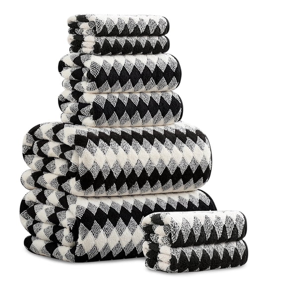Beartech 8 Piece Microfiber Bath Towel Set 2 Oversized Bath Sheet,2 Hand Towels and 4 Washcloths| Ultra Soft & Less lint,Highly Absorbent Quick Dry Shower Towel For Bath Hotel-Black