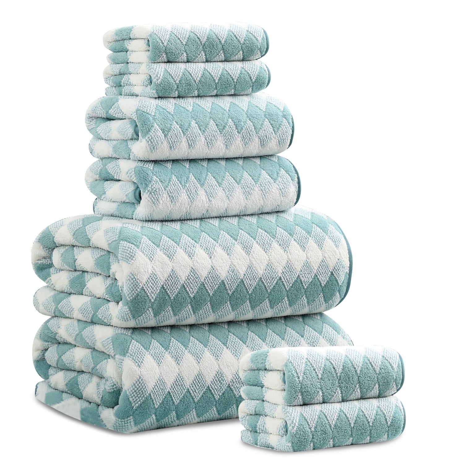 Beartech 8 Piece Microfiber Bath Towel Set 2 Oversized Bath Sheet,2 Hand Towels and 4 Washcloths| Ultra Soft & Less lint,Highly Absorbent Quick Dry Shower Towel For Bath Hotel-Lake Blue