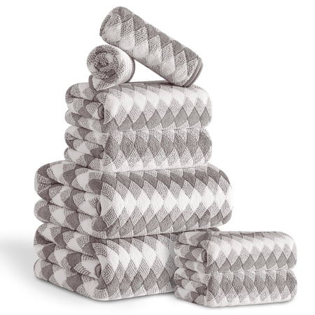 Beartech 8 Piece Microfiber Bath Towel Set 2 Oversized Bath Sheet,2 Hand Towels and 4 Washcloths| Ultra Soft & Less lint,Highly Absorbent Quick Dry Shower Towel For Bath Hotel-Gray