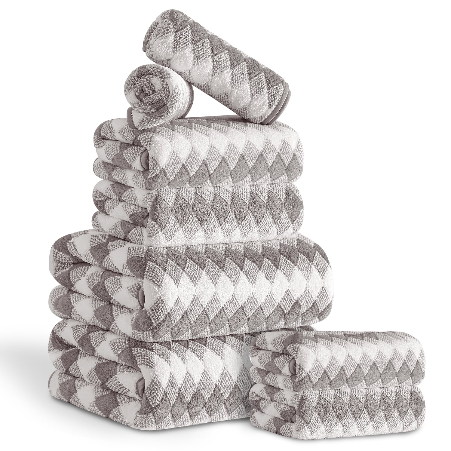 Beartech 8 Piece Microfiber Bath Towel Set 2 Oversized Bath Sheet,2 Hand Towels and 4 Washcloths| Ultra Soft & Less lint,Highly Absorbent Quick Dry Shower Towel For Bath Hotel-Gray