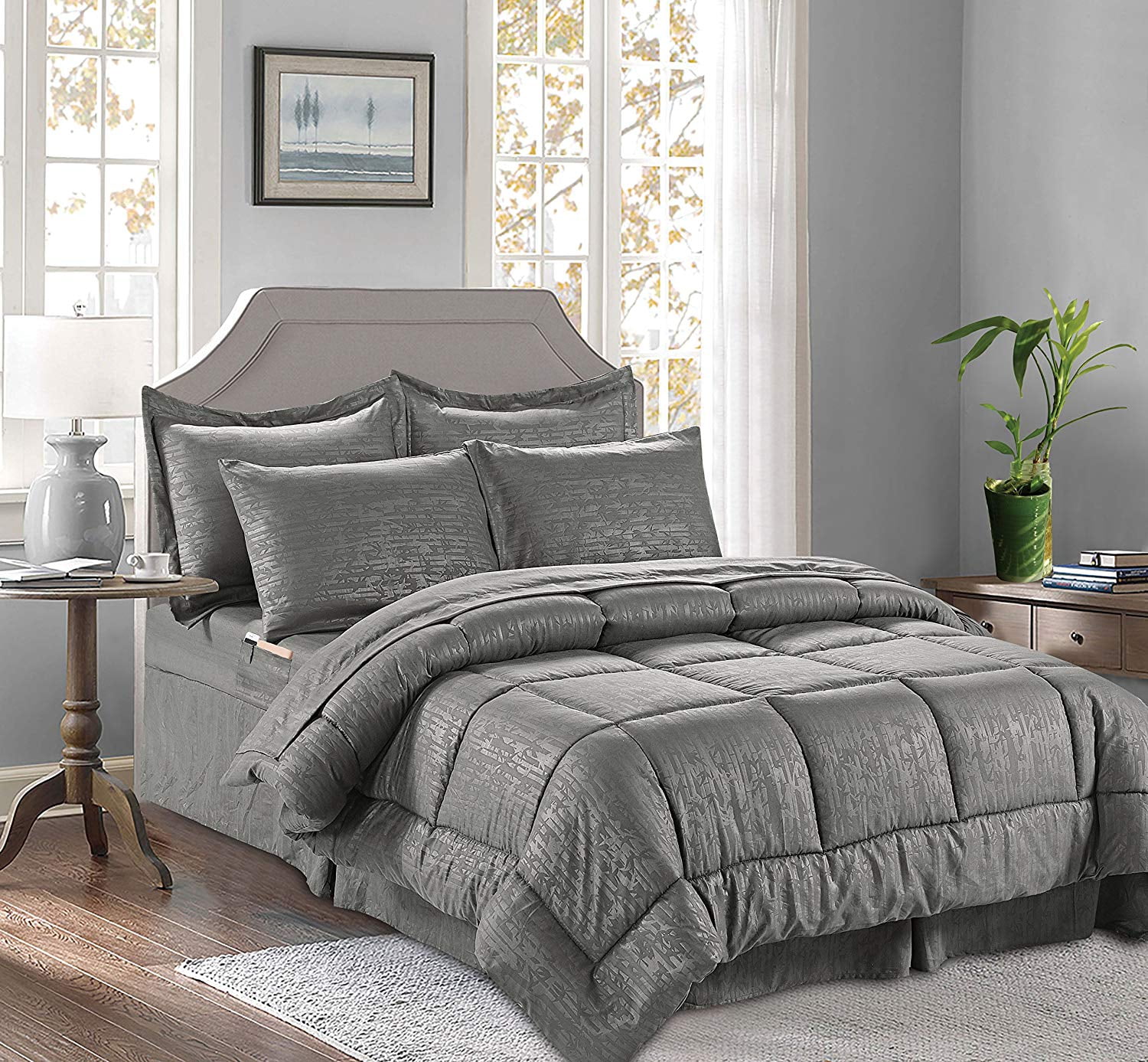 8 Piece Bed In A Bag Comforter Bamboo Design Comforter King/Cal King Gray