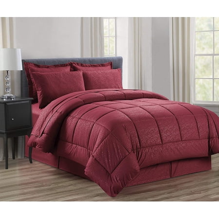 8 Piece Bed In A Bag Comforter Vine Design Comforter Full/Queen Burgundy